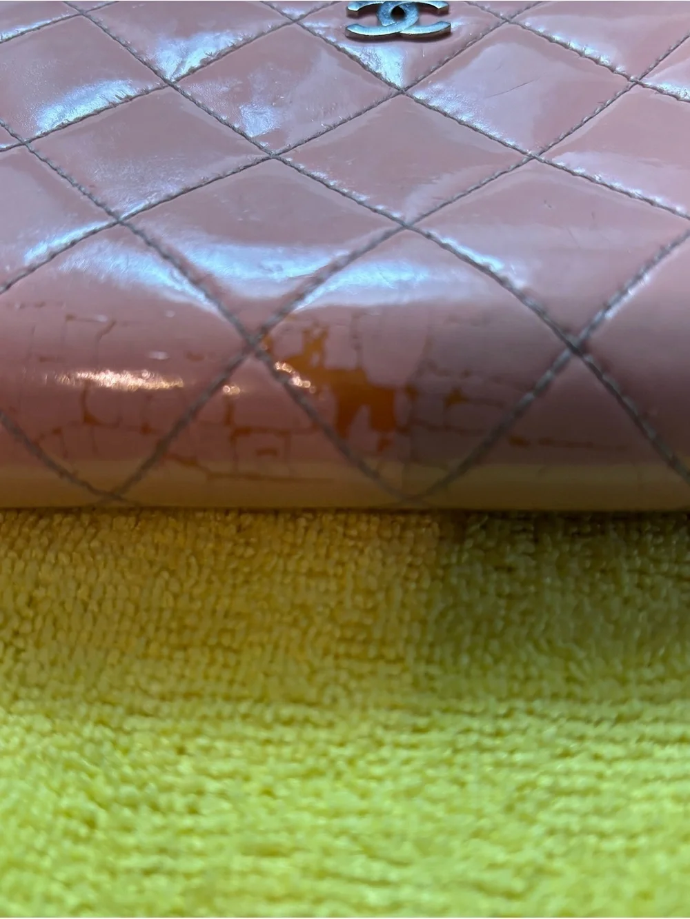 Authentic Chanel Matelasse Brilliant Patent Leather Zip Around Long Wallet Pink